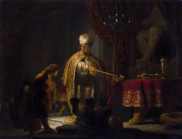 Daniel and Cyrus before the Idol Bel. The painting by Rembrandt van Rijn