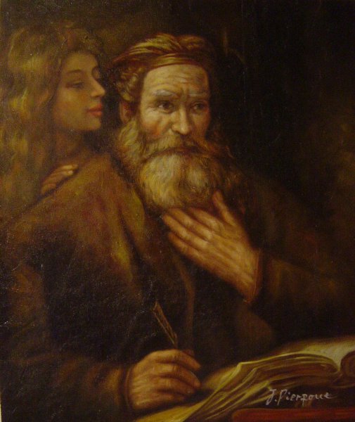 Evangelist Matthew And The Angel. The painting by Rembrandt van Rijn
