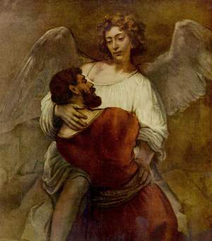 Rembrandt van Rijn, Jacob Wrestling with the Angel, Painting on canvas