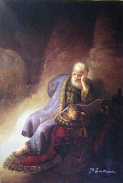 Jeremiah Lamenting The Destruction Of Jerusalem. The painting by Rembrandt van Rijn