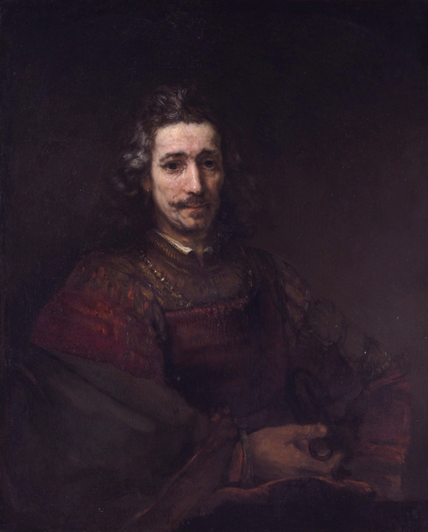 Man with a Magnfying Glass. The painting by Rembrandt van Rijn