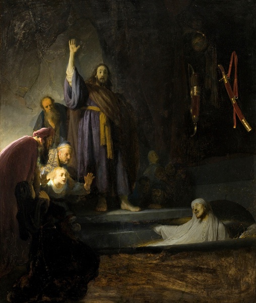 Raising of Lazarus. The painting by Rembrandt van Rijn