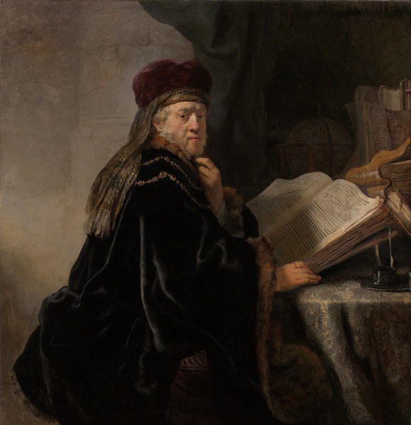 Scholar at his Study. The painting by Rembrandt van Rijn