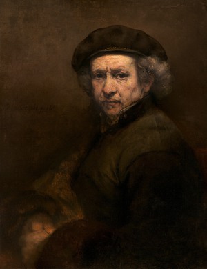 Rembrandt van Rijn, Self Portrait with Beret and Turned-Up Collar, Painting on canvas