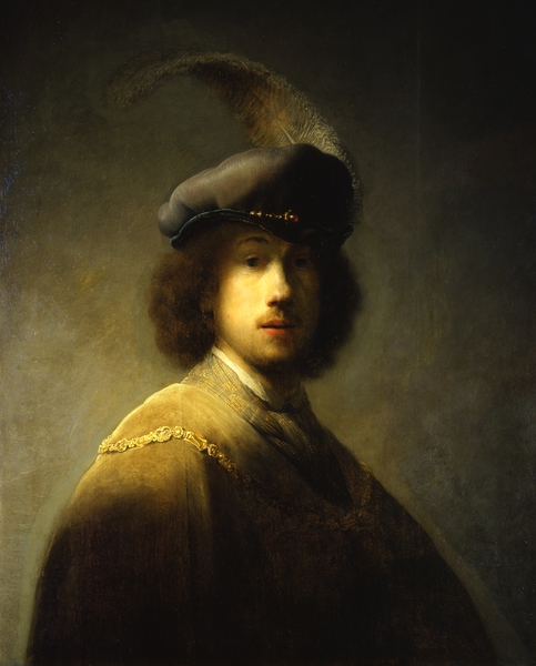 Self Portrait with Feathered Beret. The painting by Rembrandt van Rijn