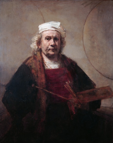 Self-Portrait with Two Circles. The painting by Rembrandt van Rijn