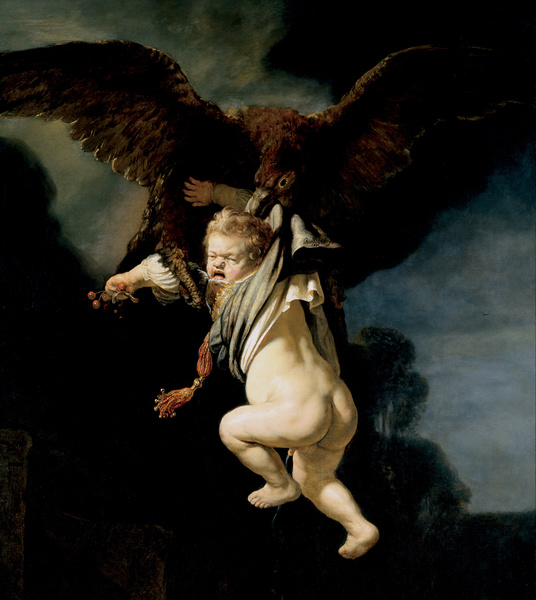 The Abduction of Ganymede. The painting by Rembrandt van Rijn