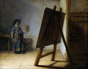 Rembrandt van Rijn, The Artist in His Studio, Painting on canvas