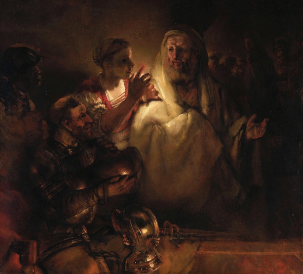 The Denial of St Peter. The painting by Rembrandt van Rijn