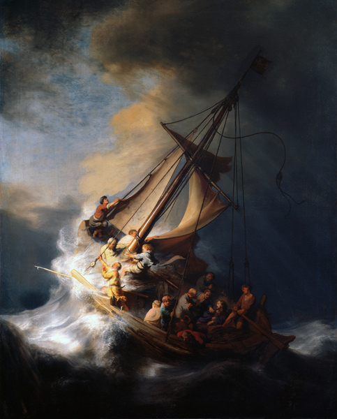 A Storm on the Lake of Galilee. The painting by Rembrandt van Rijn