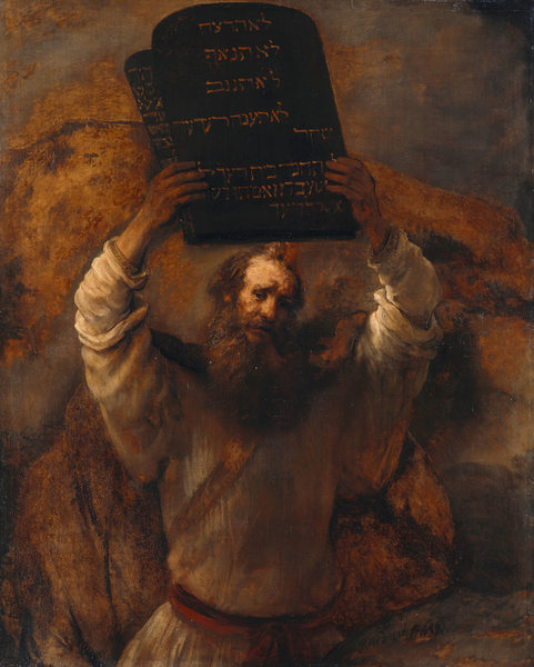 The Ten Commandments . The painting by Rembrandt van Rijn