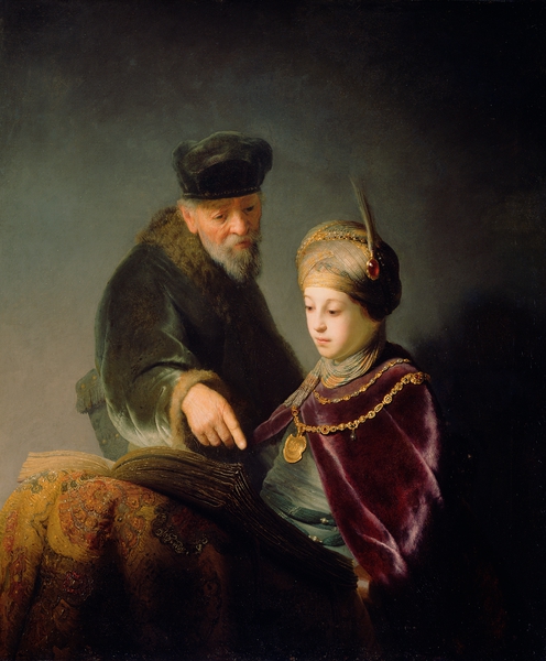 The Young Scholar and his Tutor. The painting by Rembrandt van Rijn