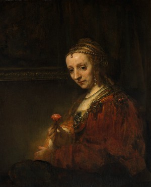 Rembrandt van Rijn, Woman with a Pink, Painting on canvas