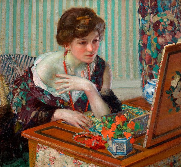 A Scarlet Necklace. The painting by Richard Edward Miller