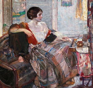 Richard Edward Miller, A Woman Seated at a Dressing Table, Painting on canvas