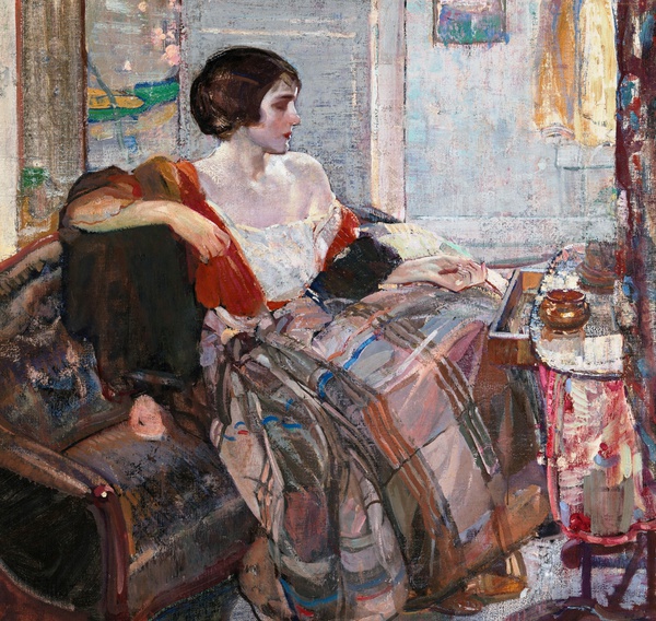 A Woman Seated at a Dressing Table. The painting by Richard Edward Miller