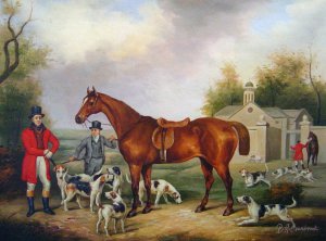 Famous paintings of Horses-Equestrian: Foxhunting Huntsman And Foxhounds At Woodfold Park