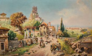 Robert Alott, Mediterranean View, Via Appia, Painting on canvas