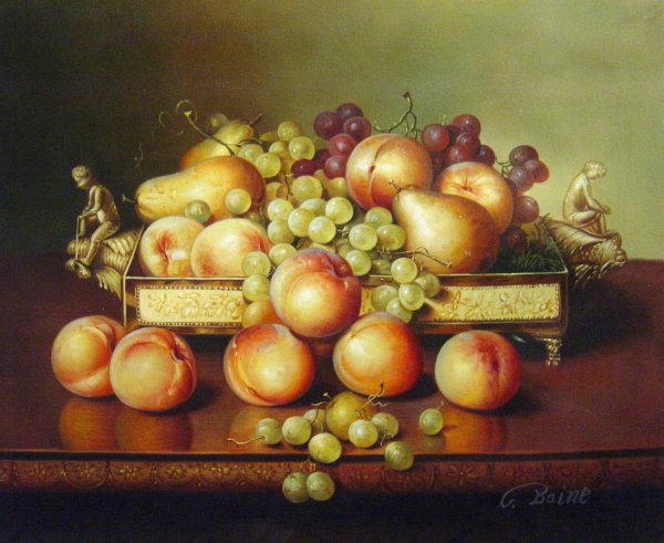 Still Life With Peaches And A Silver Dish. The painting by Robert Dunning