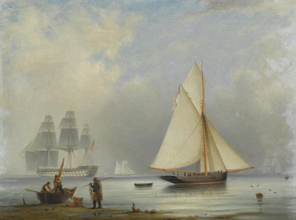 A Cutter Becalmed. The painting by Robert Strickland Thomas