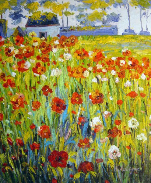 The Poppies In France. The painting by Robert Vonnoh