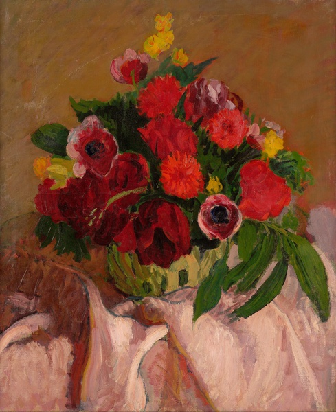 Mixed Flowers on Pink Cloth. The painting by Roderic O'Conor