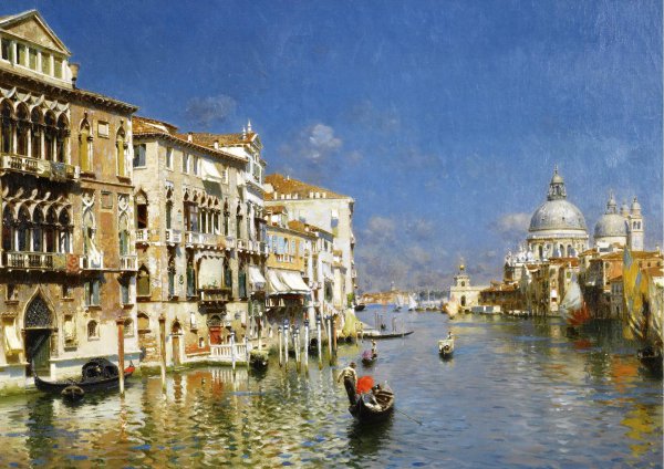 At the Grand Canal, Venice. The painting by Rubens Santoro