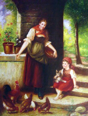 Feeding The Chickens, Rudolph Epp, Art Paintings