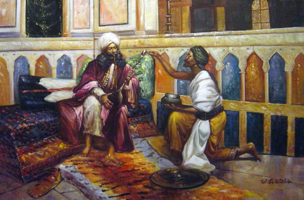 Preparing The Hookah. The painting by Rudolph Ernst