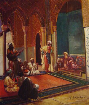 Rudolph Ernst, Traveling Musicians Playing For The Sultan, Painting on canvas