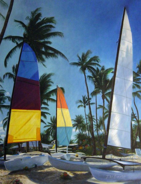 Sailboat Vista On The Beach. The painting by Our Originals