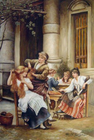 Samuel Luke Fildes, Alfresco Toilette, Painting on canvas