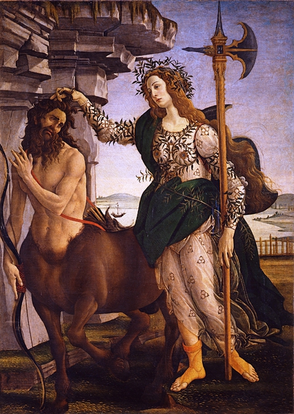 Pallas and the Centaur. The painting by Sandro Botticelli