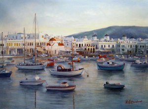 Reproduction oil paintings - Our Originals - Scenic Harbor In Greece