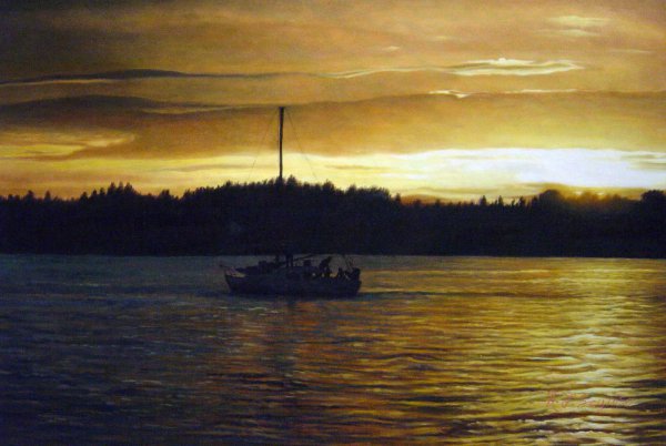Serene Sailing At Sunset. The painting by Our Originals