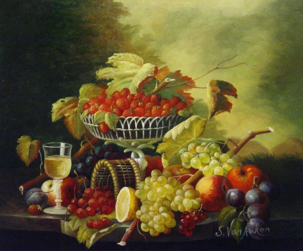 Still Life With Fruit And Wine Glass. The painting by Severin Roesen