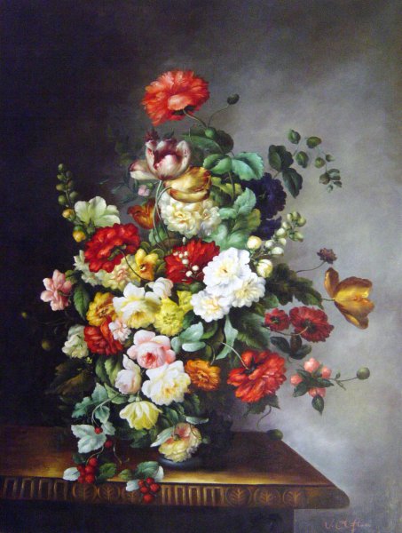 A Still life with Flowers and Wild Raspberries. The painting by Simon Saint-Jean