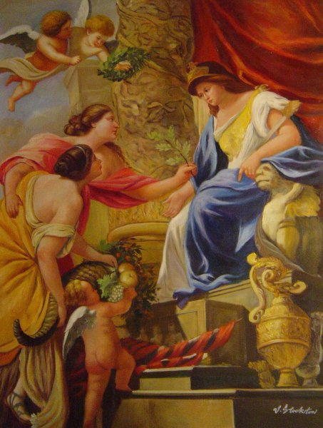 Prudence Leading Peace And Abundance. The painting by Simon Vouet