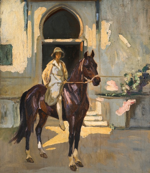 Alice on Sultan, Tangier, 1913. The painting by Sir John Lavery