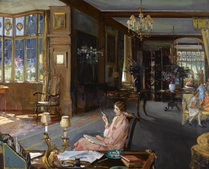 Sir John Lavery, Mary Borden and Her Family at Bisham Abbey, Painting on canvas