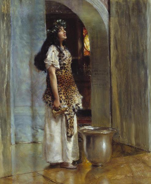 A Priestess of Apollo. The painting by Sir Lawrence Alma-Tadema