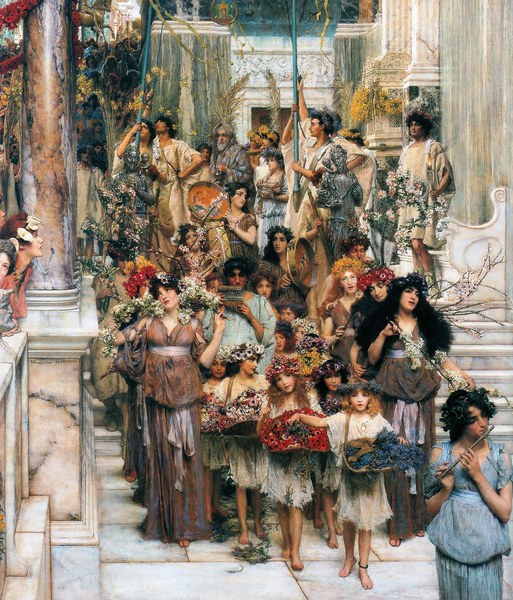 At Spring (detail). The painting by Sir Lawrence Alma-Tadema