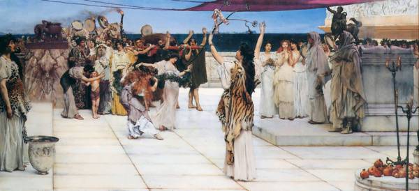Dedication to Bacchus. The painting by Sir Lawrence Alma-Tadema