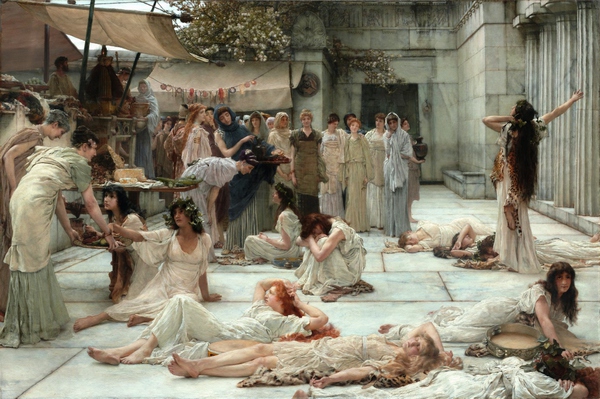 Women of Amphissa. The painting by Sir Lawrence Alma-Tadema