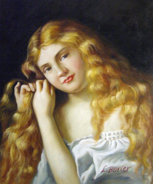 A Young Girl Fixing Her Hair. The painting by Sophie Anderson