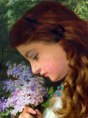 Sophie Anderson, Girl With Lilacs, Painting on canvas
