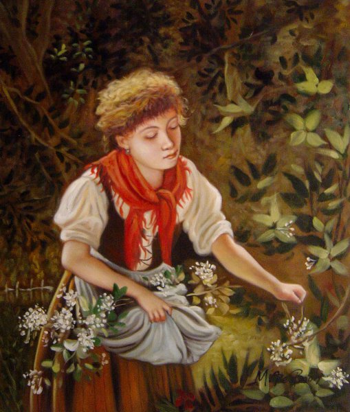 Picking Honeysuckle. The painting by Sophie Anderson