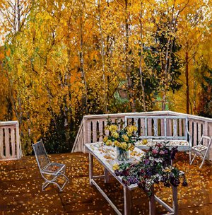 A Charming Autumn Terrace, 1910, Stanislav Yulianovich Zhukovsky, Art Paintings