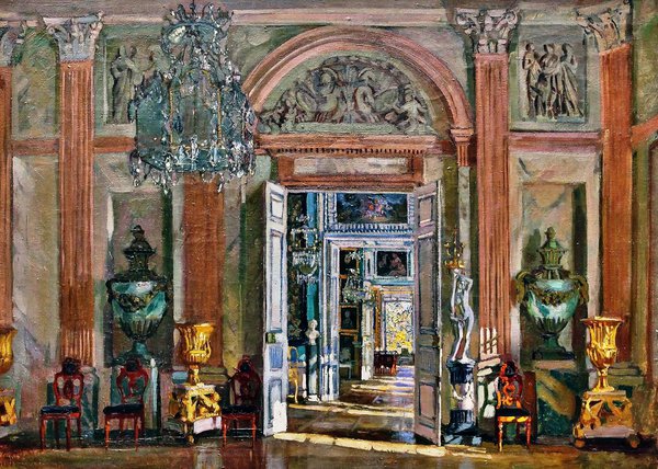 At Kuskovo, the Front Lobby, 1917. The painting by Stanislav Yulianovich Zhukovsky