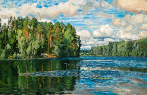 At Lake Moldino, 1909, Stanislav Yulianovich Zhukovsky, Art Paintings